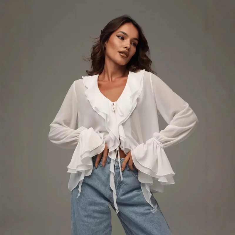 2025 Spring fashion Women's New Ruffled Long SleeveVTie-Up Versatile Shirt Blouse for Women C001
2025 Spring fashion Women's New Ruffled Long SleeveVTie-Up Versatile Shirt Blouse for Women C001