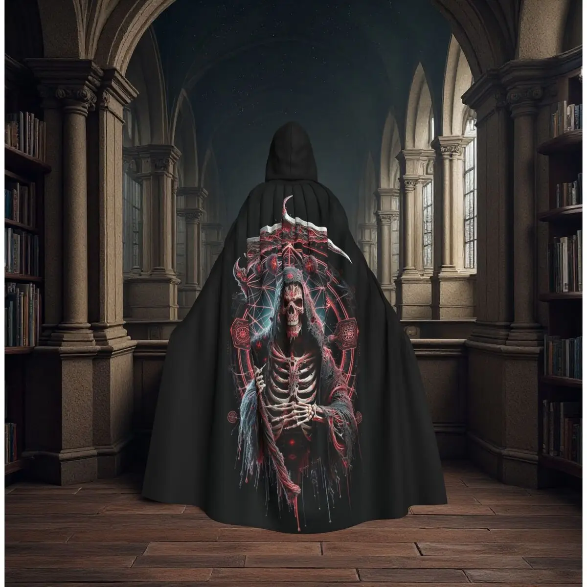 Black Skeleton With Grim Reaper Print Long Hooded Cloak Witch Medieval Costume Cosplay Cape HalloweenParty Adult Unisex
Black Skeleton With Grim Reaper Print Long Hooded Cloak Witch Medieval Costume Cosplay Cape HalloweenParty Adult Unisex