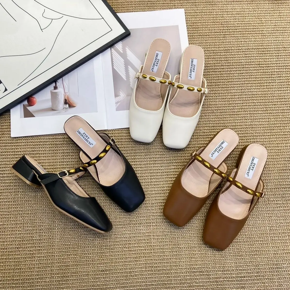 mules Women Shoes buckle chunky heels slipper metal decoration closed toe slides vintage slip on loafers casual zapatos de mujer
mules Women Shoes buckle chunky heels slipper metal decoration closed toe slides vintage slip on loafers casual zapatos de mujer