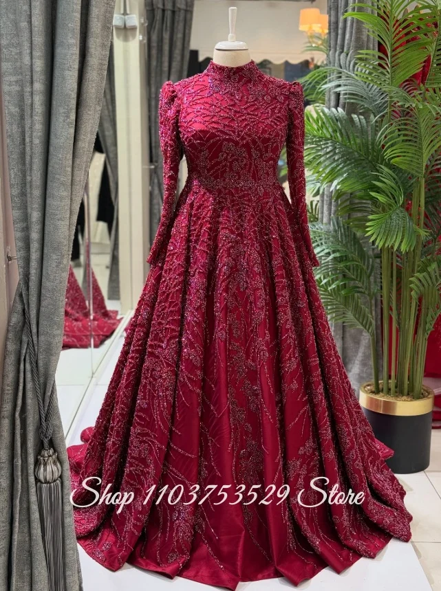 Burgundy Glamorous Muslim Evening Gowns Luxurious Beaded Gemstone Islamic Wedding Dress Engagement Dress Toast Dress Customized
Burgundy Glamorous Muslim Evening Gowns Luxurious Beaded Gemstone Islamic Wedding Dress Engagement Dress Toast Dress Customized