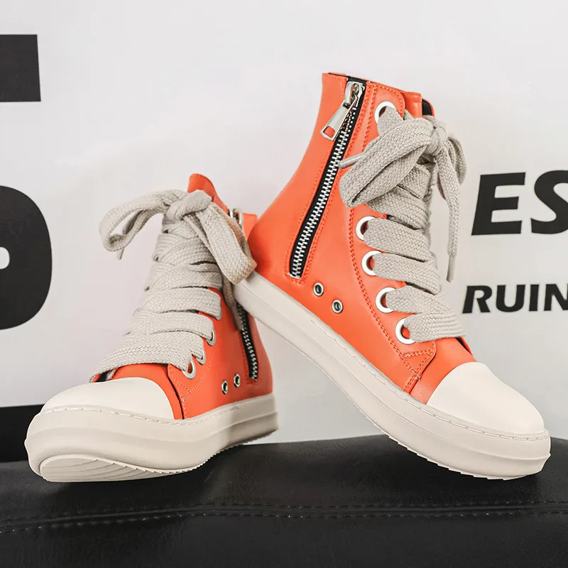 Orange Zipper Skateboarding Sneakers Men Women Comfy Leather Casual Shoes Man Big Size 45 High Top Shoes For Men zapatos hombre
Orange Zipper Skateboarding Sneakers Men Women Comfy Leather Casual Shoes Man Big Size 45 High Top Shoes For Men zapatos hombre