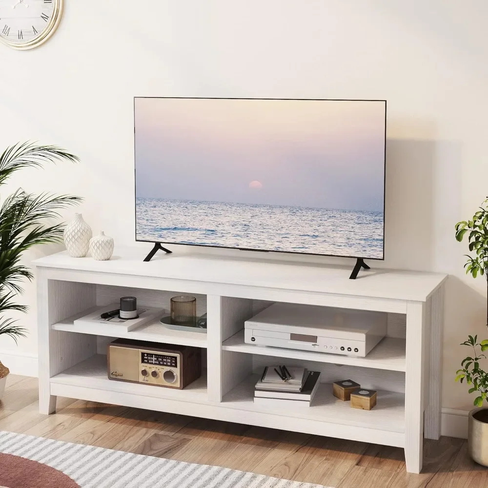 White Wooden TV Stand for 65 TVs, with 4 Open Shelves, Accommodates 50-65 Screens, 55 Wide x 15 Deep
White Wooden TV Stand for 65 TVs, with 4 Open Shelves, Accommodates 50-65 Screens, 55 Wide x 15 Deep