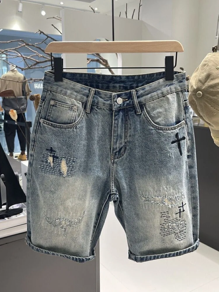 Retro Japanese Style Men's Denim Shorts Five-Quarter Length Straight Leg Thin Summer Casual Jeans mid Waist Zipper Fly
Retro Japanese Style Men's Denim Shorts Five-Quarter Length Straight Leg Thin Summer Casual Jeans mid Waist Zipper Fly
