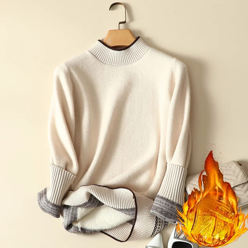 Women's Mock Neck Fleece Knitted Sweater, Long-Sleeved Pullovers, Thicken Warm Female Pulls, Outwear Tops, Autumn, Winter, 2022
Women's Mock Neck Fleece Knitted Sweater, Long-Sleeved Pullovers, Thicken Warm Female Pulls, Outwear Tops, Autumn, Winter, 2022