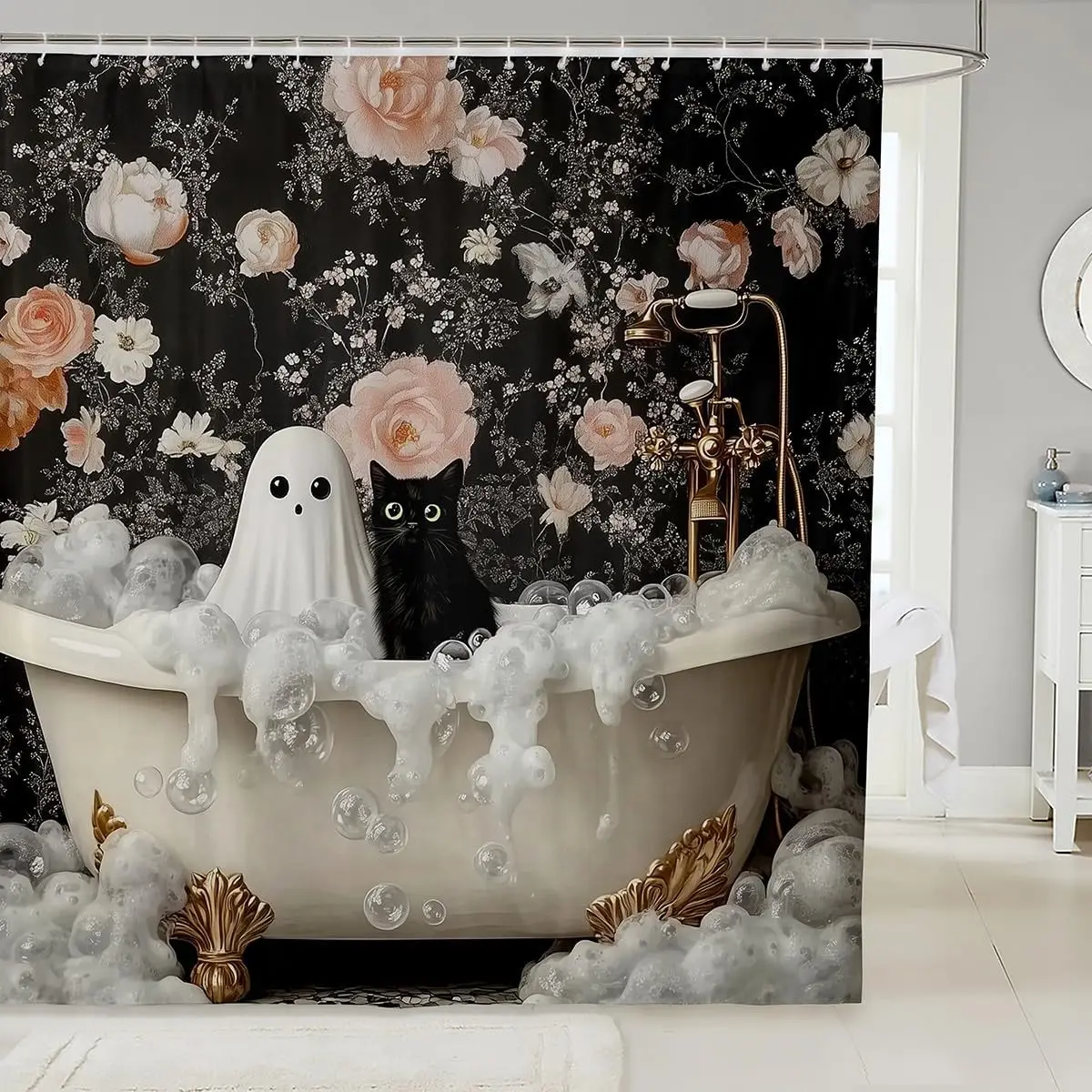 Cute Ghost Kids Shower Curtains,Black Cartoon Cat Happy Halloween Bathroom Curtain for Girls Boys,Rose Flowers Baroque Vintage
Cute Ghost Kids Shower Curtains,Black Cartoon Cat Happy Halloween Bathroom Curtain for Girls Boys,Rose Flowers Baroque Vintage