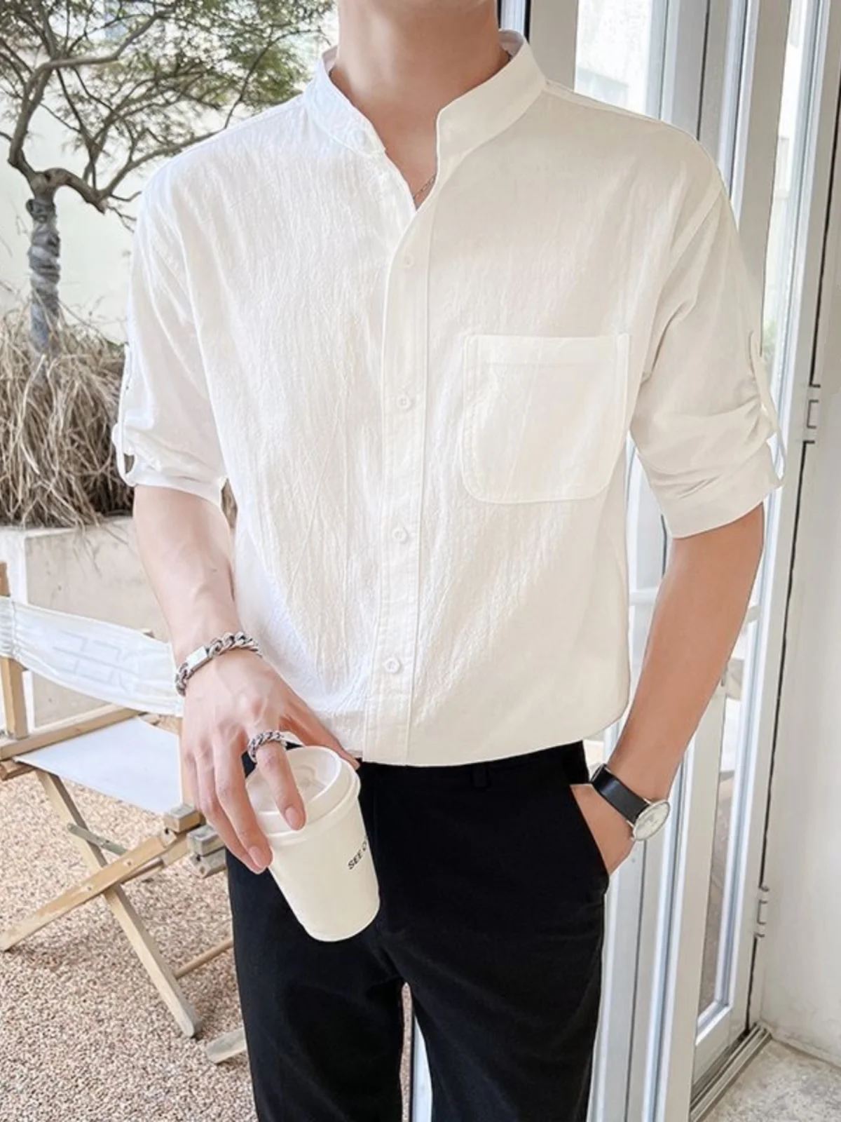 Summer Men's Stand Collar Linen Five Sleeve Casual Shirt Short Sleeve Breathable Lightweight Comfortable Fashionable Top
Summer Men's Stand Collar Linen Five Sleeve Casual Shirt Short Sleeve Breathable Lightweight Comfortable Fashionable Top