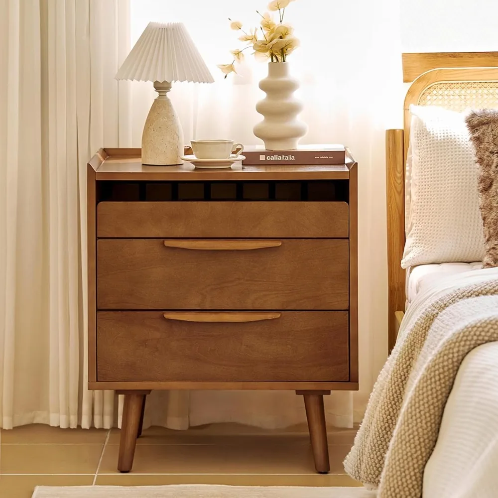 Nightstand with Charging Station, Mid-Century Modern 2 Drawer and Open Shelf Bedside Tables, Wood Night Stand with USB Ports an
Nightstand with Charging Station, Mid-Century Modern 2 Drawer and Open Shelf Bedside Tables, Wood Night Stand with USB Ports an