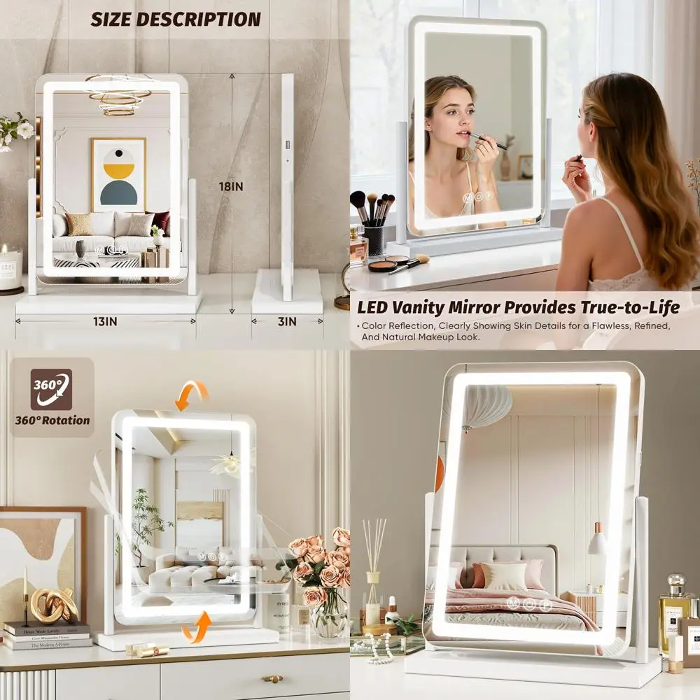Tabletop 18x13 Lighted Makeup Mirror with 3 Color Modes, Touch Control, and 360° Rotation
Tabletop 18x13 Lighted Makeup Mirror with 3 Color Modes, Touch Control, and 360° Rotation