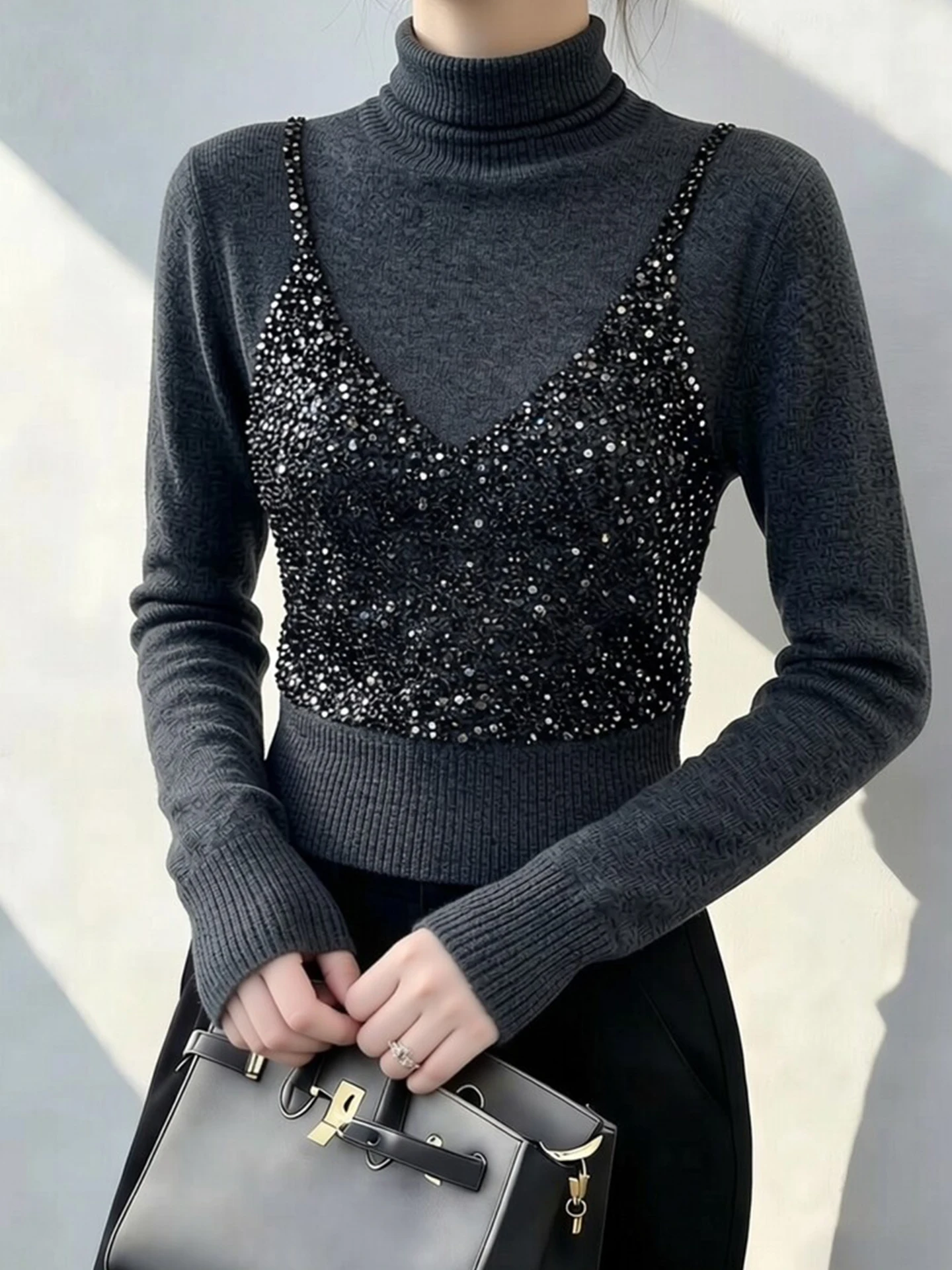Slim Fit Long Sleeve Knitted Sweater Half High Collar Women's Fashion Elegant Casual Style Spring 2026 Sequin Patchwork Top
Slim Fit Long Sleeve Knitted Sweater Half High Collar Women's Fashion Elegant Casual Style Spring 2026 Sequin Patchwork Top