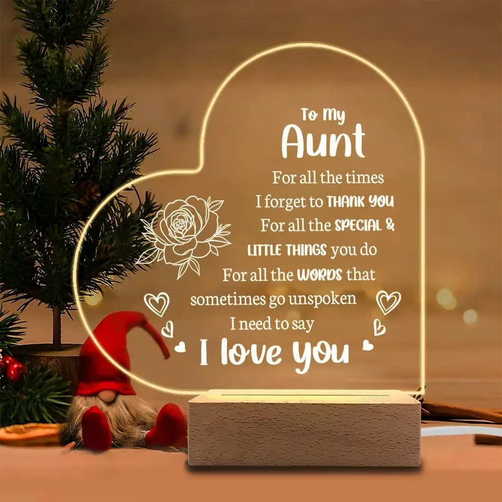 1 шт., акриловый светящийся орнамент, аксессуары для фотосъемки, USB-основание, лучший подарок тети, фигурки на Рождество/день рождения
1 шт., акриловый светящийся орнамент, аксессуары для фотосъемки, USB-основание, лучший подарок тети, фигурки на Рождество/день рождения