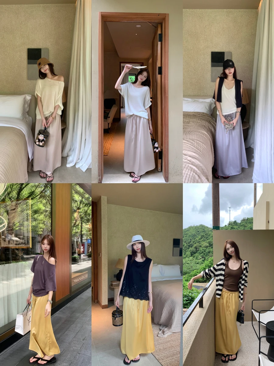 Slimming Color A-Line f Skirt with Dstring Elastic Waist for Women Summer New Sle Silk Feeling Long Skirt
Slimming Color A-Line f Skirt with Dstring Elastic Waist for Women Summer New Sle Silk Feeling Long Skirt
