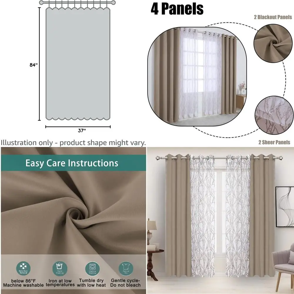 Mix and Match Curtains - 2 Pieces Branch Print Sheer Curtains and 2 Pieces Blackout Curtains for Bedroom Living Room Grommet Win
Mix and Match Curtains - 2 Pieces Branch Print Sheer Curtains and 2 Pieces Blackout Curtains for Bedroom Living Room Grommet Win