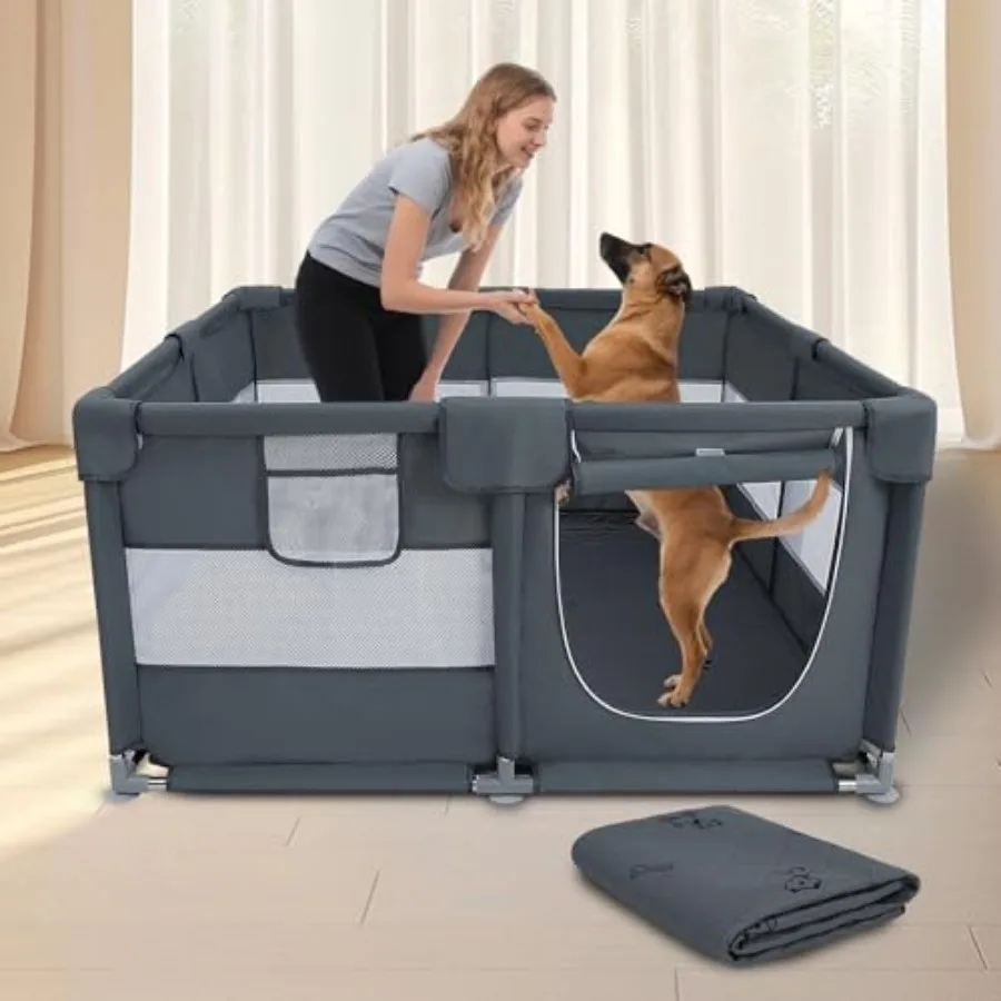 Dog Playpen Oxford Fabric Dog Fence with Washable Pee Pads, 50 x 50 x 26 Inches, Steel Pipe, Breathable Mesh, Zipper Gate, Port
Dog Playpen Oxford Fabric Dog Fence with Washable Pee Pads, 50 x 50 x 26 Inches, Steel Pipe, Breathable Mesh, Zipper Gate, Port