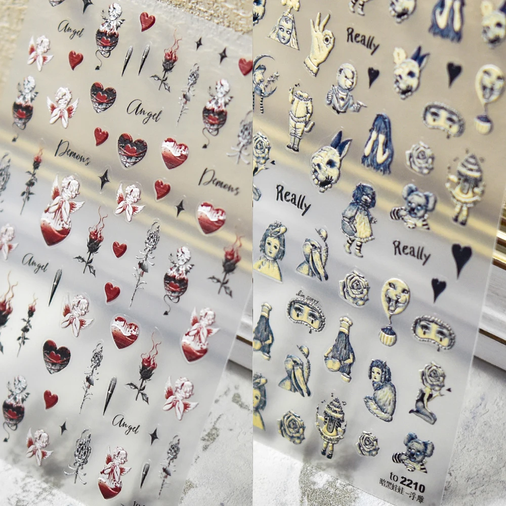 1 Sheet 5D Realistic Relief Withered Rose Angel Devil Demons Dark Doll Adhesive Nail Art Stickers Decals Manicure Ornaments
1 Sheet 5D Realistic Relief Withered Rose Angel Devil Demons Dark Doll Adhesive Nail Art Stickers Decals Manicure Ornaments