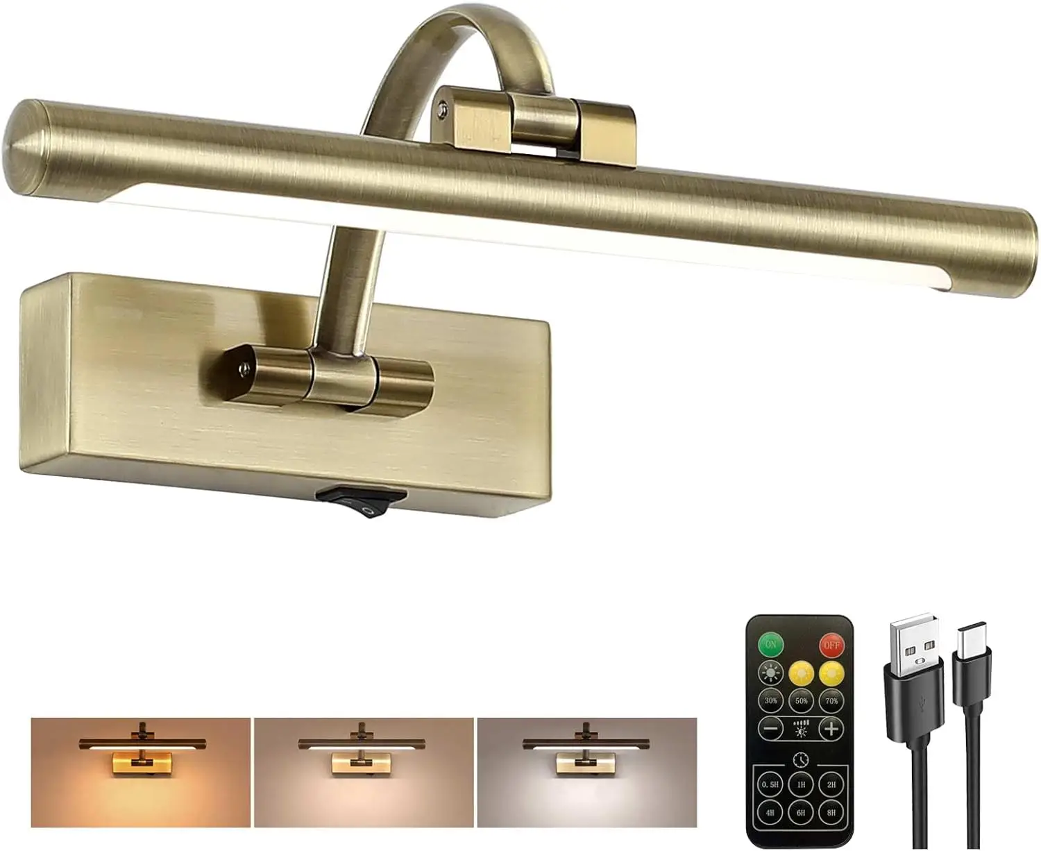 12" Battery Operated Picture Light, 3CCT Dimmable with Timer & Remote, Antique Bronze
12" Battery Operated Picture Light, 3CCT Dimmable with Timer & Remote, Antique Bronze
