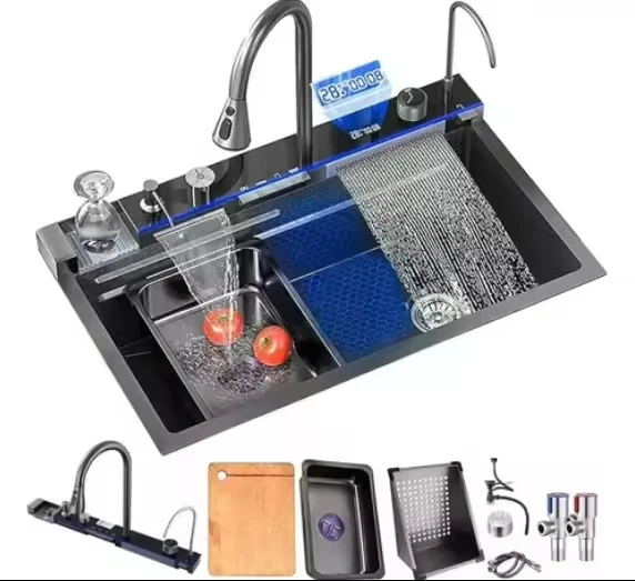 Stainless Steel Large Single Slot Bionic Honeycomb Black Wash Top Mount / Apron Front Smart Kitchen Sink with Waterfall Faucet
Stainless Steel Large Single Slot Bionic Honeycomb Black Wash Top Mount / Apron Front Smart Kitchen Sink with Waterfall Faucet