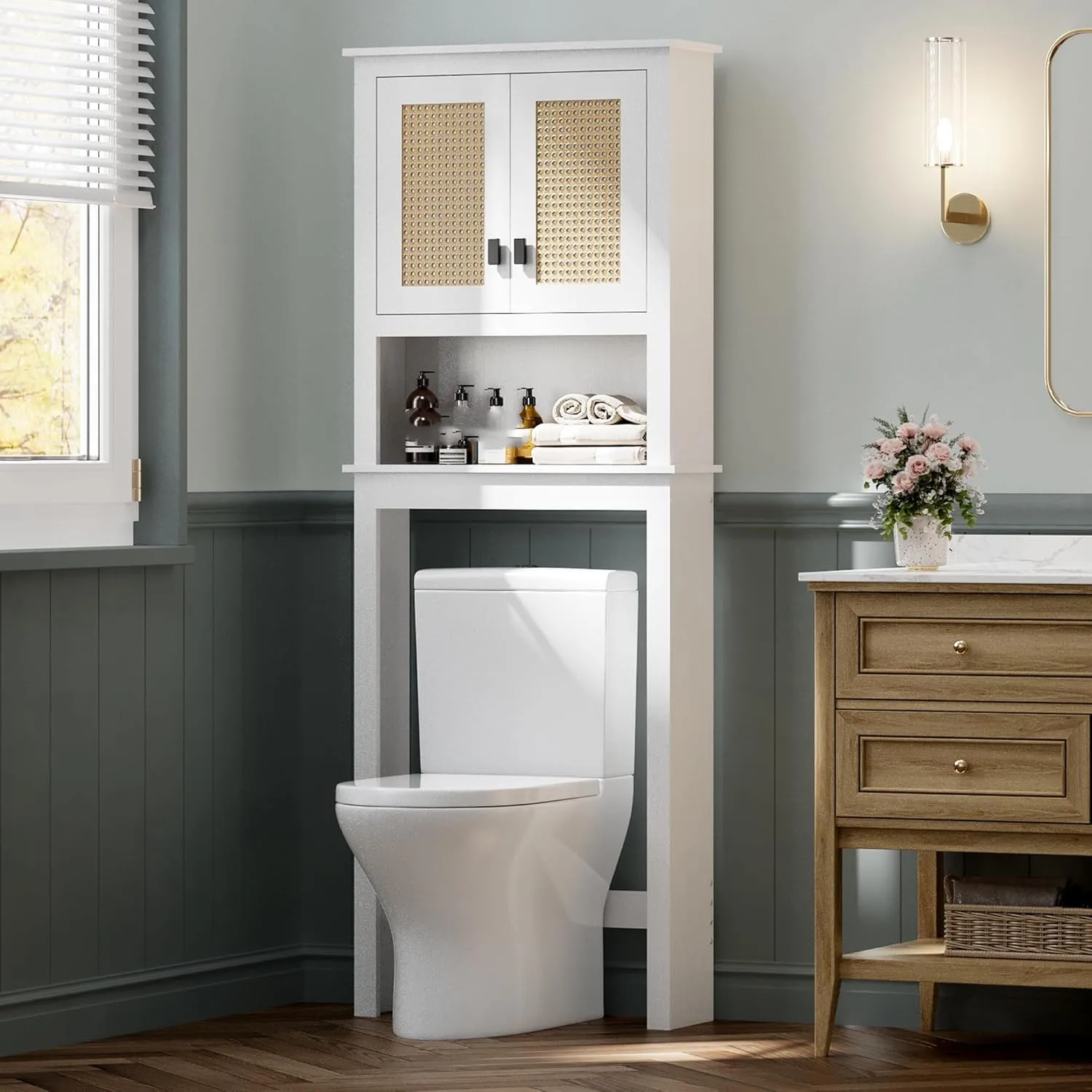 Over The Toilet Storage Cabinet, Organizer with Rattan Doors, Freestanding Above Toilet Storage Cabinet with Adjustable Shelf
Over The Toilet Storage Cabinet, Organizer with Rattan Doors, Freestanding Above Toilet Storage Cabinet with Adjustable Shelf