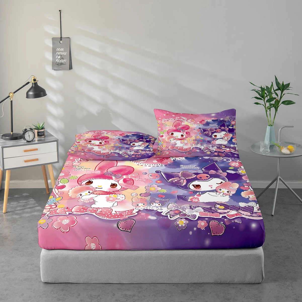 3-Piece High-Definition Digital Printed Bed Sheet Set, Bed Sheet Set with My Melody and Kuromi Patterns, Large Floral Print Bed Sheet Set, Includes 1 Fitted Sheet + 1/2 Pillowcases, Suitable for Bedroom, Guest Room, Home Decoration, Polyester Fiber Fitted
3-Piece High-Definition Digital Printed Bed Sheet Set, Bed Sheet Set with My Melody and Kuromi Patterns, Large Floral Print Bed Sheet Set, Includes 1 Fitted Sheet + 1/2 Pillowcases, Suitable for Bedroom, Guest Room, Home Decoration, Polyester Fiber Fitted