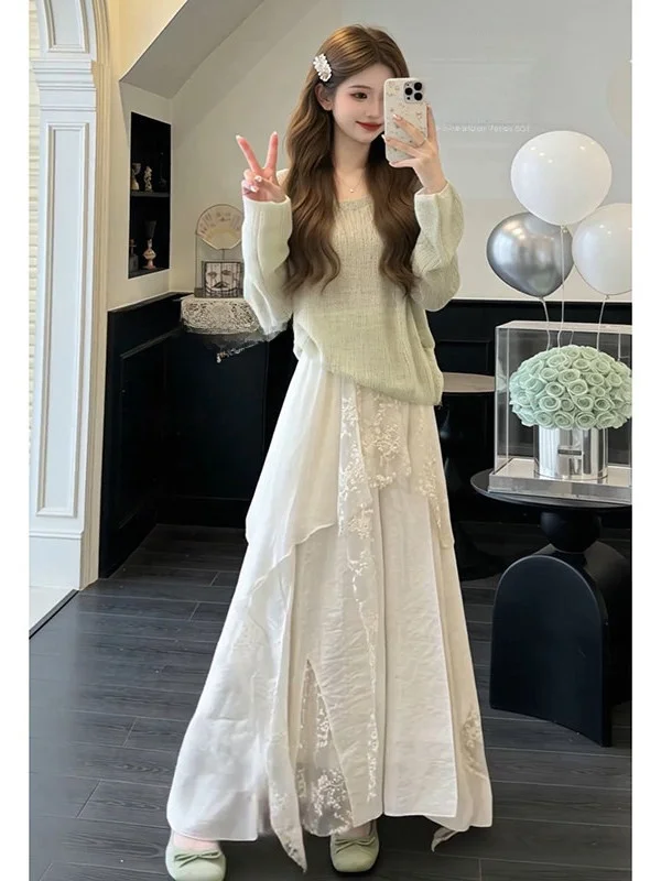 Sweet Japanese Style Women's Two-Piece Set Long Sleeve High Waist Slimming Half Skirt Casual Style Spring Autumn New Arrival
Sweet Japanese Style Women's Two-Piece Set Long Sleeve High Waist Slimming Half Skirt Casual Style Spring Autumn New Arrival