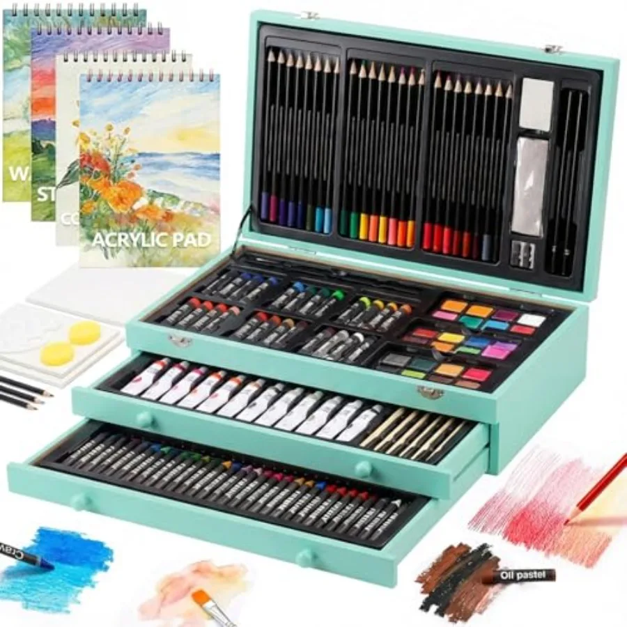 194 Piece Deluxe Art Set, Painting Drawing Art Supplies with 4 Drawing Pads, Acrylic Paints, Crayons, Colored Pencils Set in Wo
194 Piece Deluxe Art Set, Painting Drawing Art Supplies with 4 Drawing Pads, Acrylic Paints, Crayons, Colored Pencils Set in Wo