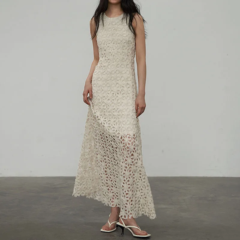 Women's Beige Hollow Slim Elegant Dress Sleeveless Casual Vacation Dress
Women's Beige Hollow Slim Elegant Dress Sleeveless Casual Vacation Dress