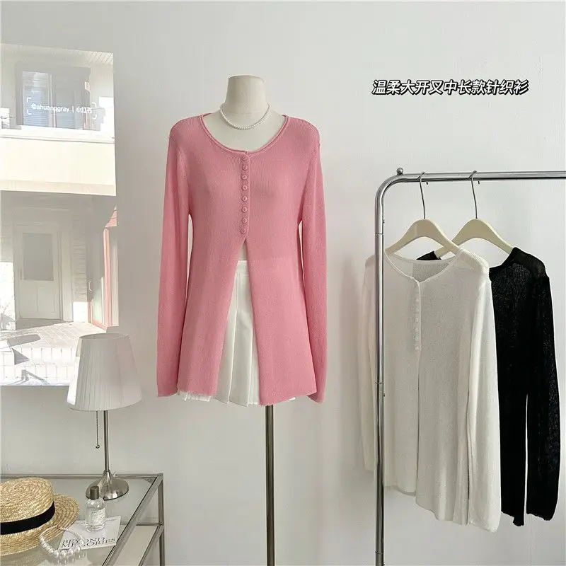 Spice Women Summer Thin Knitted Mid-length Cardigan Chic Korean Solid All Match High Street Shirts Sweet French Clothes
Spice Women Summer Thin Knitted Mid-length Cardigan Chic Korean Solid All Match High Street Shirts Sweet French Clothes