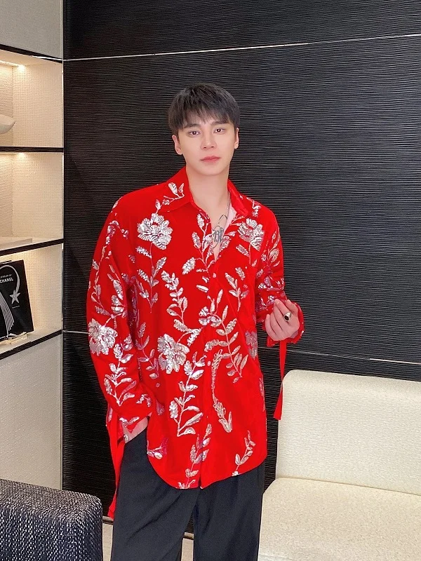 Velvet Embroidered Long Sleeve Shirt with Belt Design for Stage Performance Nightclub Youth Fashion Loose Fit Four Seasons Un...
Velvet Embroidered Long Sleeve Shirt with Belt Design for Stage Performance Nightclub Youth Fashion Loose Fit Four Seasons Un...