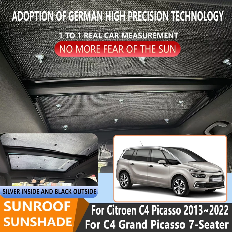 Изоляционный козырек на крыше для Citroen C4 Picasso 2013 ~ 2022 7-местный солнцезащитный козырек с защитой от УФ-лучей, автомобильная панорамная крыша, теплозащитный экран, окно
Изоляционный козырек на крыше для Citroen C4 Picasso 2013 ~ 2022 7-местный солнцезащитный козырек с защитой от УФ-лучей, автомобильная панорамная крыша, теплозащитный экран, окно
