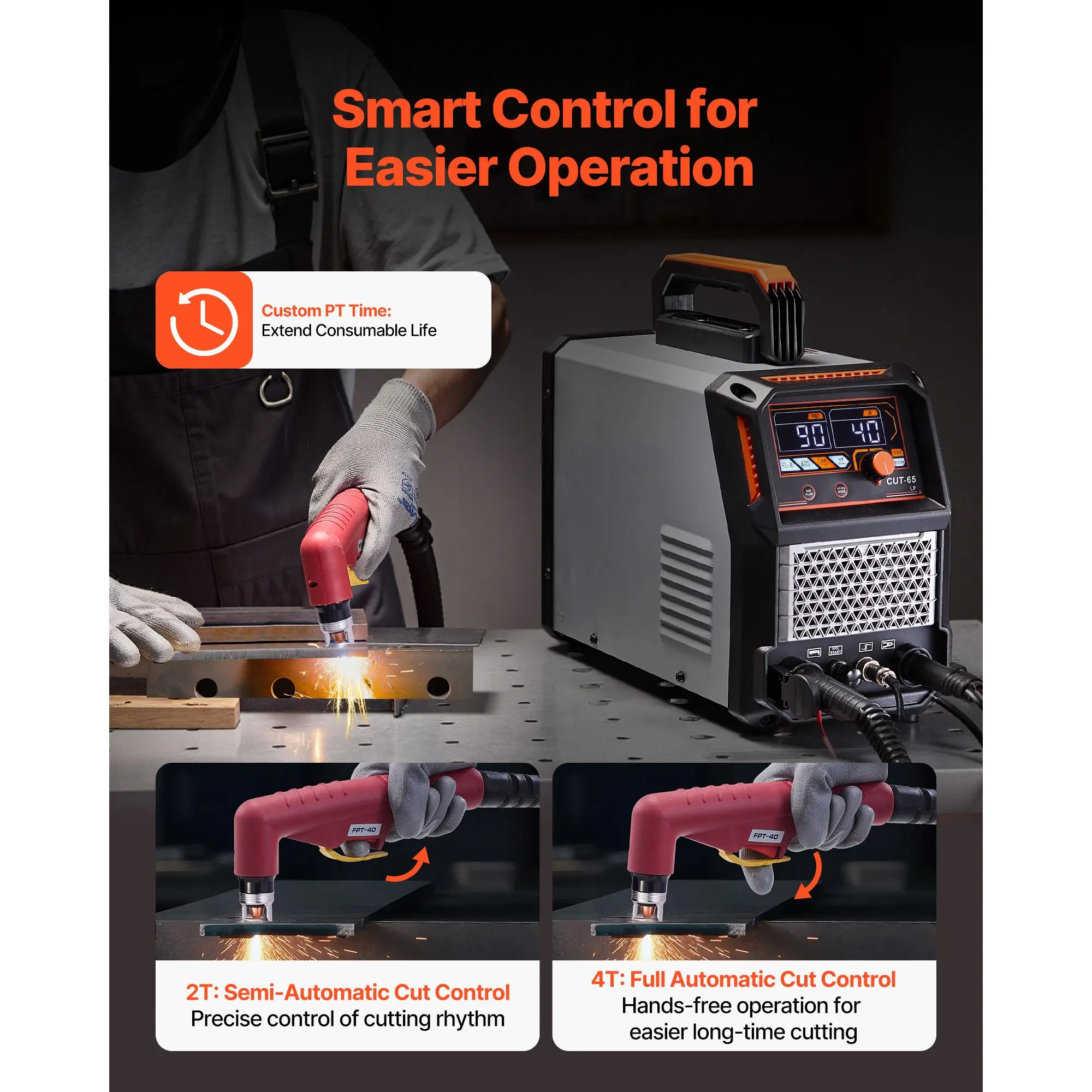 Plasma Cutter, 65A Non-Touch Pilot Arc Plasma Cutting Machine Non-High Frequency - with 2T/4T Function & Adjustable PT Time, 110V/220V Dual Voltage Digital Display IGBT Inverter
Plasma Cutter, 65A Non-Touch Pilot Arc Plasma Cutting Machine Non-High Frequency - with 2T/4T Function & Adjustable PT Time, 110V/220V Dual Voltage Digital Display IGBT Inverter