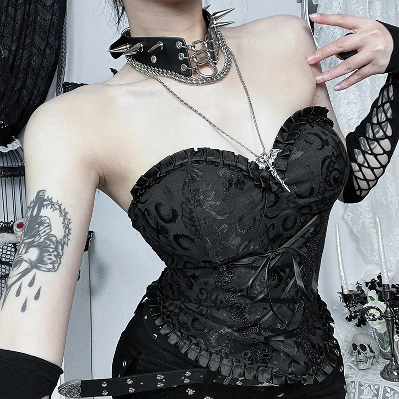 Partywear Vintage Palace Style Corset Vest Women Gothic Dark Elegant Aesthetic Lace Patchwork Jacquard Crop Tank Tops
Partywear Vintage Palace Style Corset Vest Women Gothic Dark Elegant Aesthetic Lace Patchwork Jacquard Crop Tank Tops