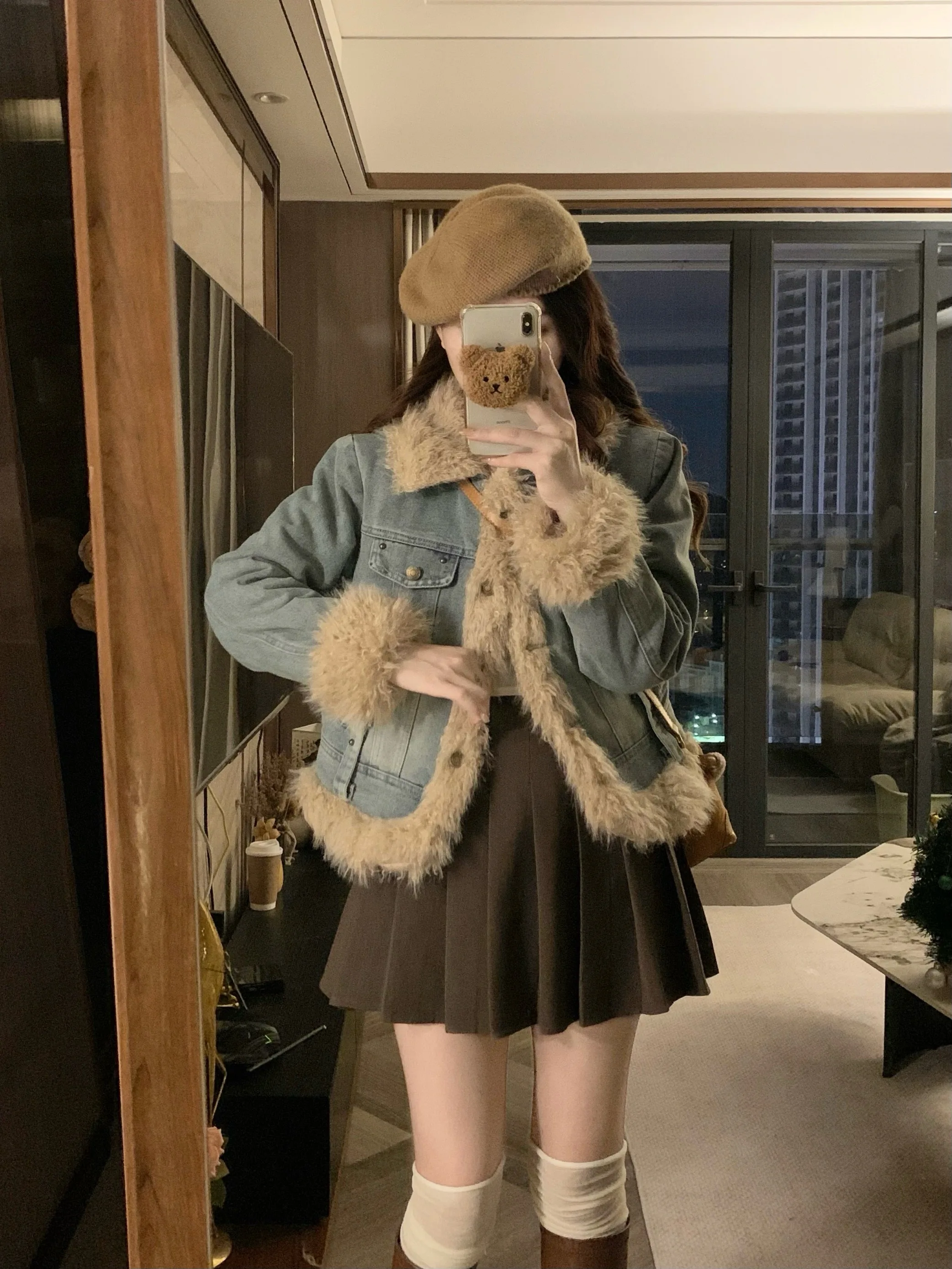 Denim Coats Woman Diamond Fur Plush Womens Fall Sashes Snap Button Cropped Patchwork Kpop Travel Minimalism Outwears Lined Daily
Denim Coats Woman Diamond Fur Plush Womens Fall Sashes Snap Button Cropped Patchwork Kpop Travel Minimalism Outwears Lined Daily