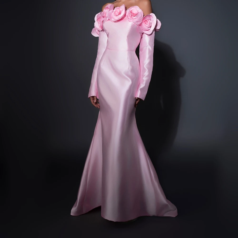 Customized Sexy Satin Mermaid Off The Shoulder 3D Flowers Evening Dress High Quality Boat Neck Long Sleeves Bridal Par
Customized Sexy Satin Mermaid Off The Shoulder 3D Flowers Evening Dress High Quality Boat Neck Long Sleeves Bridal Par