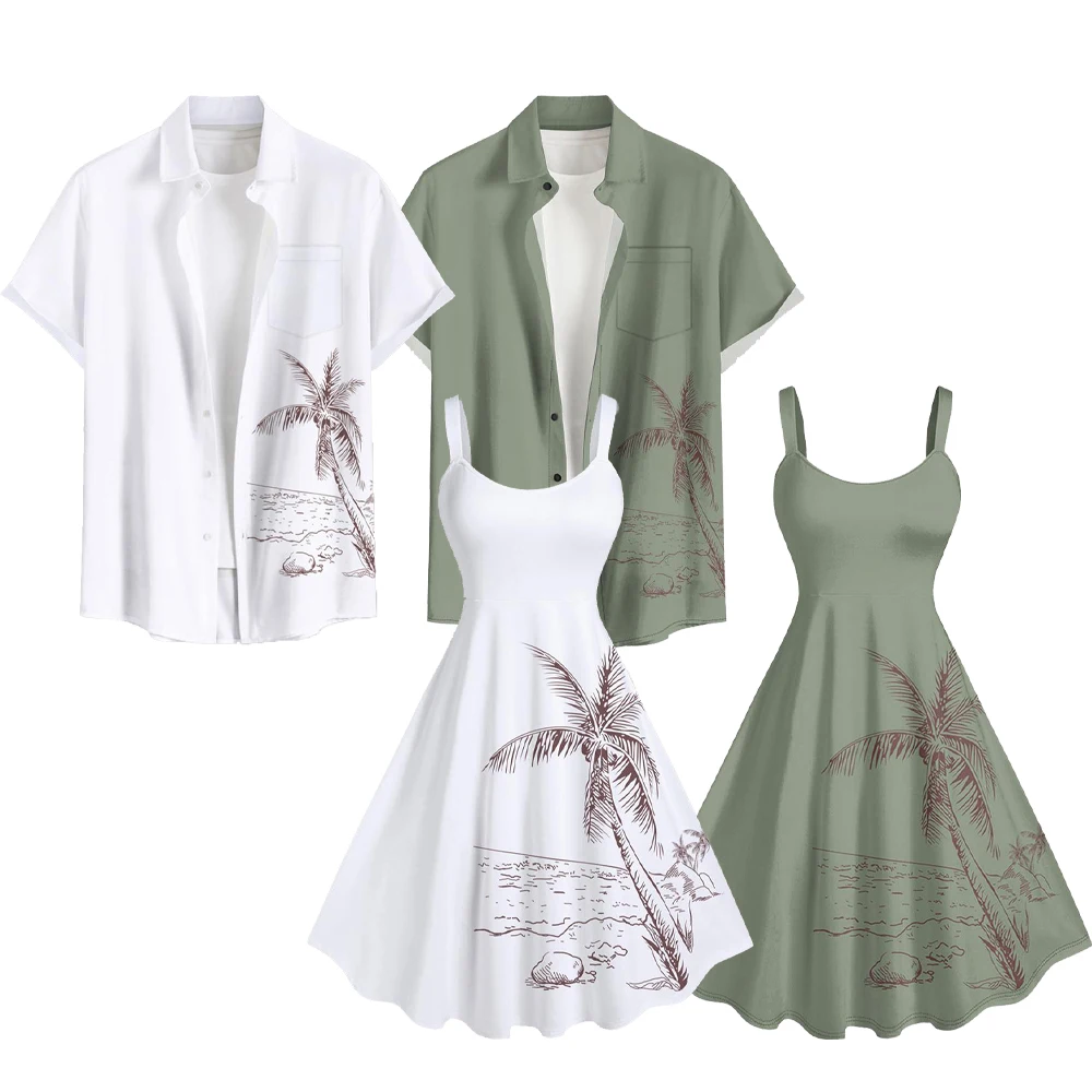 Coconut Tree Seascape Print Plus Size Matching Hawaii Beach Outfit For Couples,Women's Dress And Men's Shirt Three Colors Outfit
Coconut Tree Seascape Print Plus Size Matching Hawaii Beach Outfit For Couples,Women's Dress And Men's Shirt Three Colors Outfit