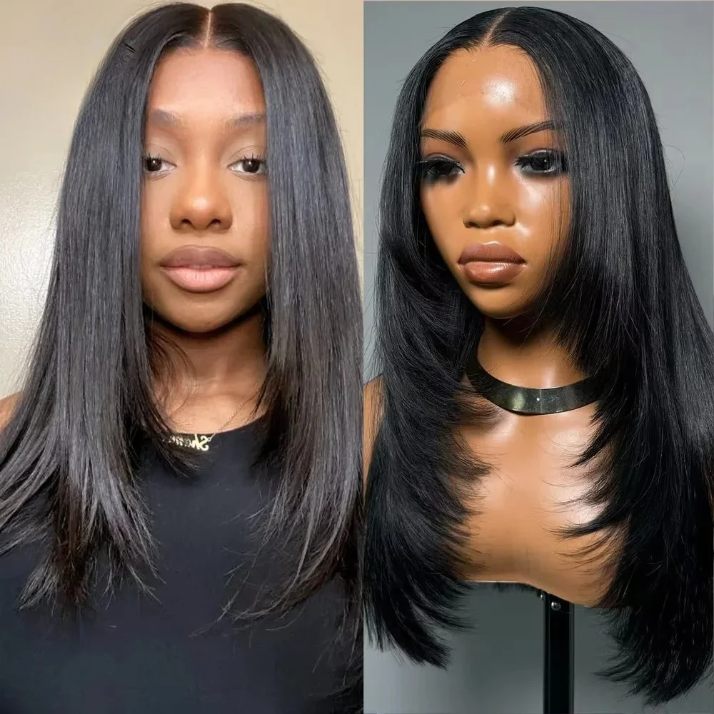 Black Layered Wig Bone Straight Lace Front Wig PrePlucked 13x4 HD Lace Frontal Wig Synthetic High Quality Daily Wear On Sale
Black Layered Wig Bone Straight Lace Front Wig PrePlucked 13x4 HD Lace Frontal Wig Synthetic High Quality Daily Wear On Sale