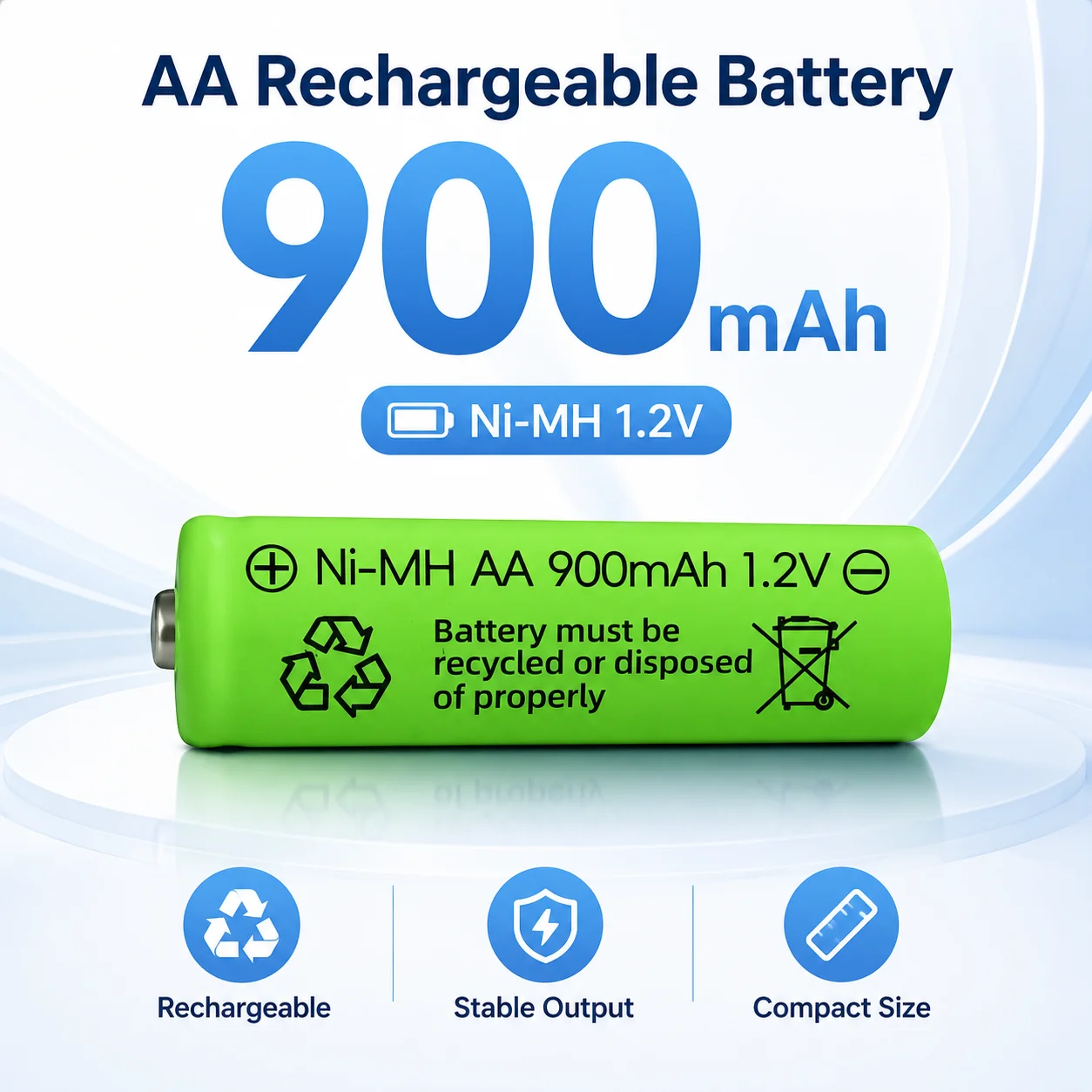 1.2V 900mAh AA Ni-MH Rechargeable Battery No.5 High Capacity Cell For Electric Razor Shaver Daily Electronic Device
1.2V 900mAh AA Ni-MH Rechargeable Battery No.5 High Capacity Cell For Electric Razor Shaver Daily Electronic Device