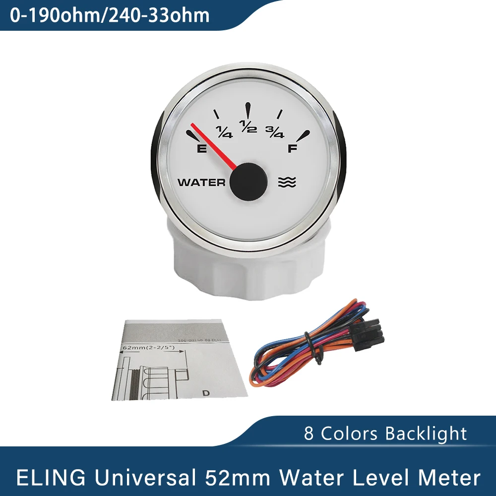 ELING 52mm Water Level Gauge Meter Signal Adjustable 0-190ohm 240-33ohm with 8 Colors Backlights for Car SUV Boat Yacht 12V 24V
ELING 52mm Water Level Gauge Meter Signal Adjustable 0-190ohm 240-33ohm with 8 Colors Backlights for Car SUV Boat Yacht 12V 24V