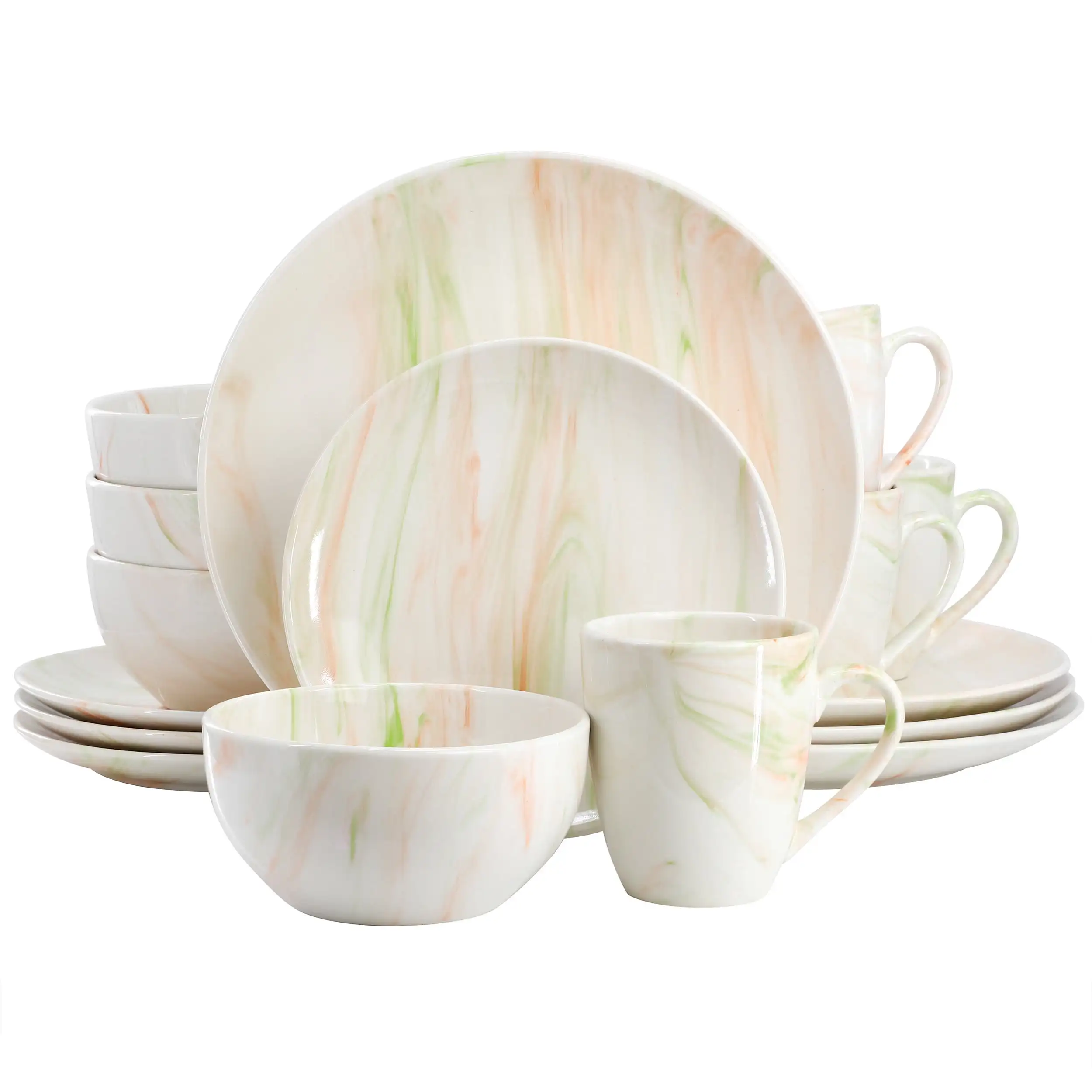 Fine Marble 16 Piece Porcelain Dinnerware Set in Orange and Green, Service for 4
Fine Marble 16 Piece Porcelain Dinnerware Set in Orange and Green, Service for 4