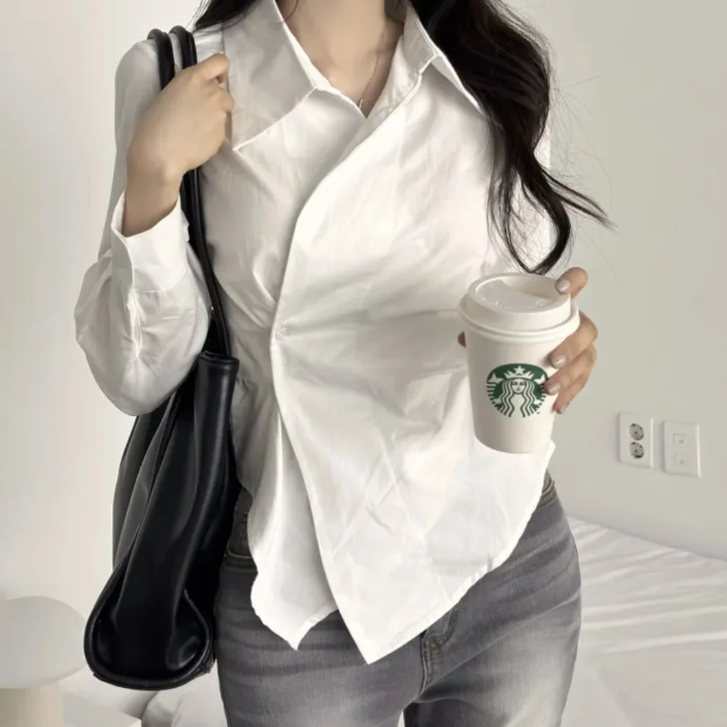 Chic Long Sleeve Shirt Women's Design Sense Uneven Waist Inward Flip Collar Shirt Korean Style New Arrival 2026 Summer
Chic Long Sleeve Shirt Women's Design Sense Uneven Waist Inward Flip Collar Shirt Korean Style New Arrival 2026 Summer