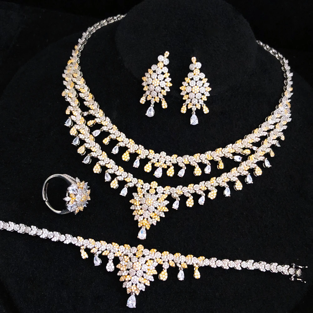 Missvikki Trendy 2 Layers 4pcs Necklace Bracelet Earrings Ring Jewelry Sets For Women Wedding Party Zircon Noble Bridal Gift
Missvikki Trendy 2 Layers 4pcs Necklace Bracelet Earrings Ring Jewelry Sets For Women Wedding Party Zircon Noble Bridal Gift