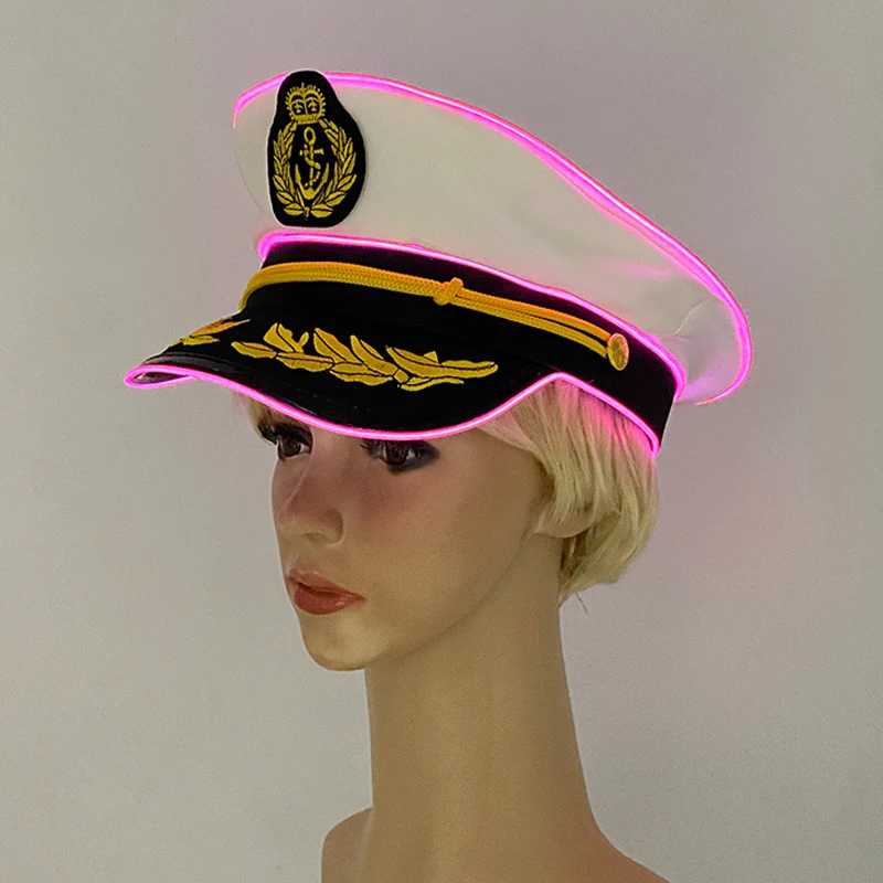 New Arrival Luminous Navy Hat Glowing LED Captain Hat Women Bar Concert Cosplay Cap Nautical Theme Supplies Masquerade Headwear
New Arrival Luminous Navy Hat Glowing LED Captain Hat Women Bar Concert Cosplay Cap Nautical Theme Supplies Masquerade Headwear