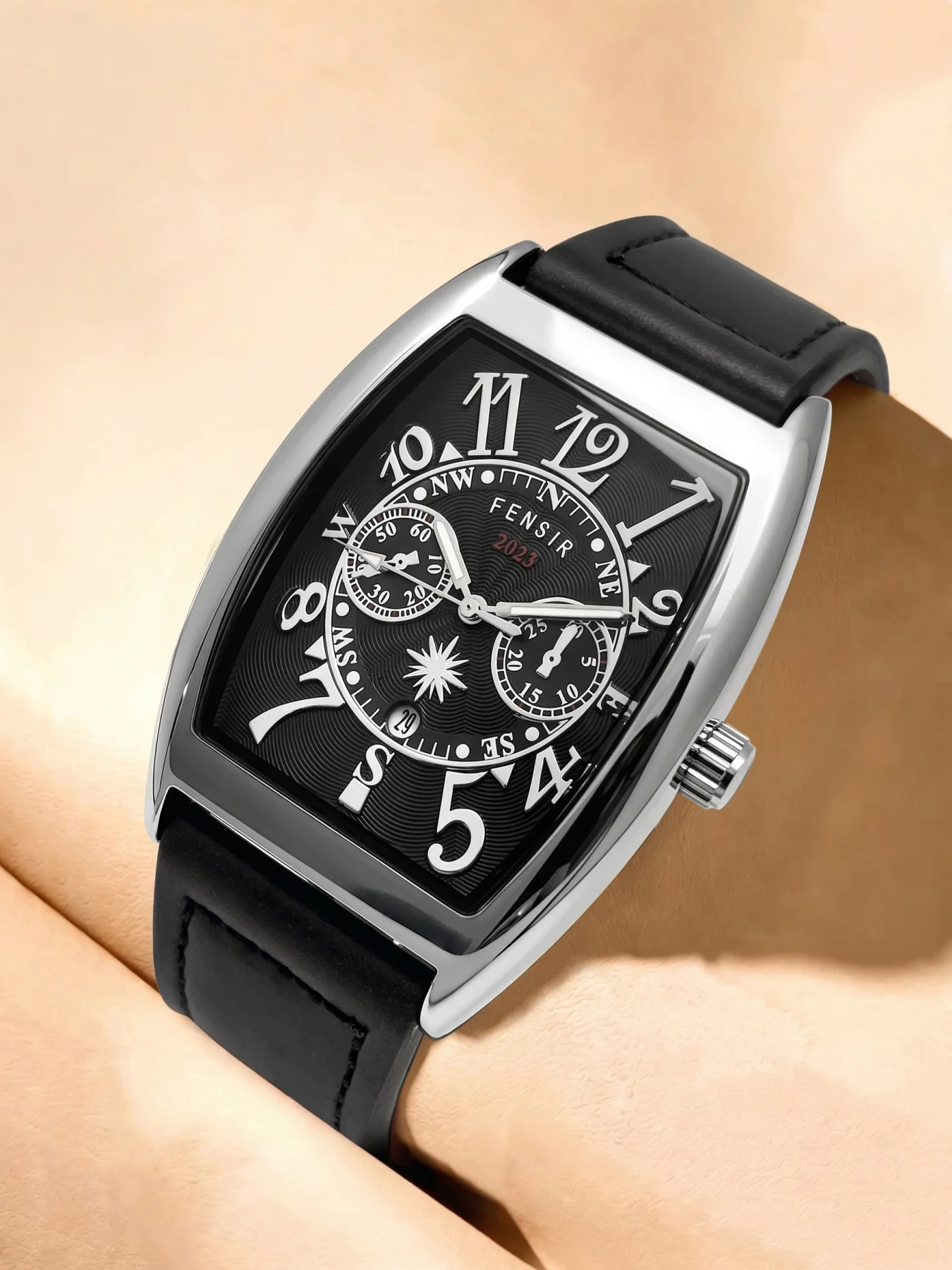 Luxury Barrel-Shaped Men's Quartz Watch, Decorative Small Dial Calendar Men's Watch, Leather Strap Waterproof Wristwatch, Retro Personalized Large Number Watch for Young Men, Business Casual Gift Versatile Men's Trendy Wristwatch
Luxury Barrel-Shaped Men's Quartz Watch, Decorative Small Dial Calendar Men's Watch, Leather Strap Waterproof Wristwatch, Retro Personalized Large Number Watch for Young Men, Business Casual Gift Versatile Men's Trendy Wristwatch