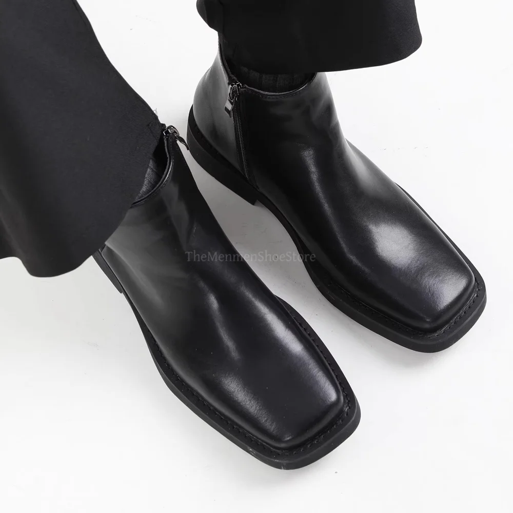 Мужские черные кожаные ботинки с квадратным носком, на молнии, высокие, в британском стиле
Мужские черные кожаные ботинки с квадратным носком, на молнии, высокие, в британском стиле