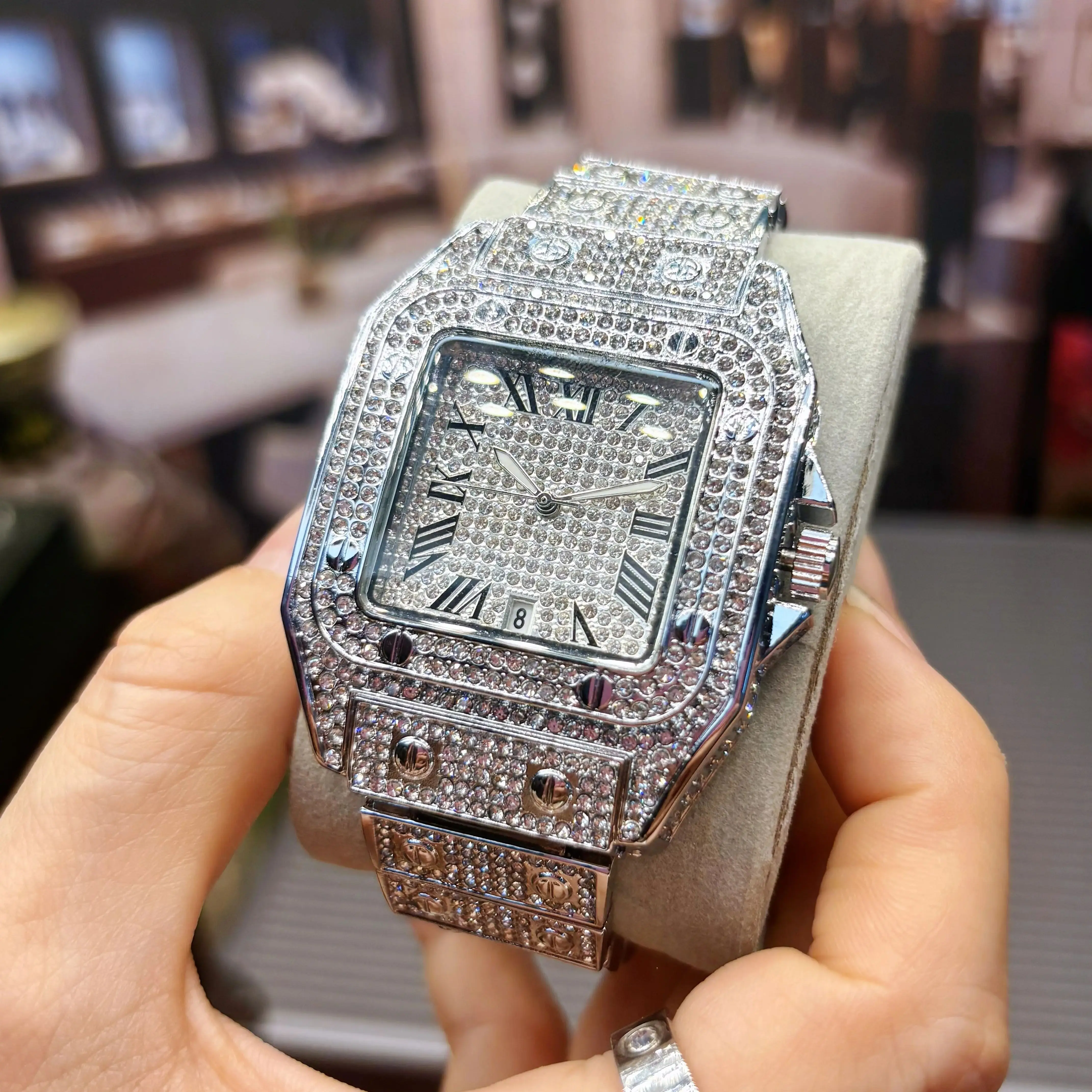New Hip-Hop Men's Watch | Full Diamond Square Watch Case | Luxury Quartz Wristwatch | Roman Numeral Dial | Sparkling Fashion Jewelry Watch | Waterproof Watch for Men for Parties and Everyday Wear, the Best Gift for Him.
New Hip-Hop Men's Watch | Full Diamond Square Watch Case | Luxury Quartz Wristwatch | Roman Numeral Dial | Sparkling Fashion Jewelry Watch | Waterproof Watch for Men for Parties and Everyday Wear, the Best Gift for Him.