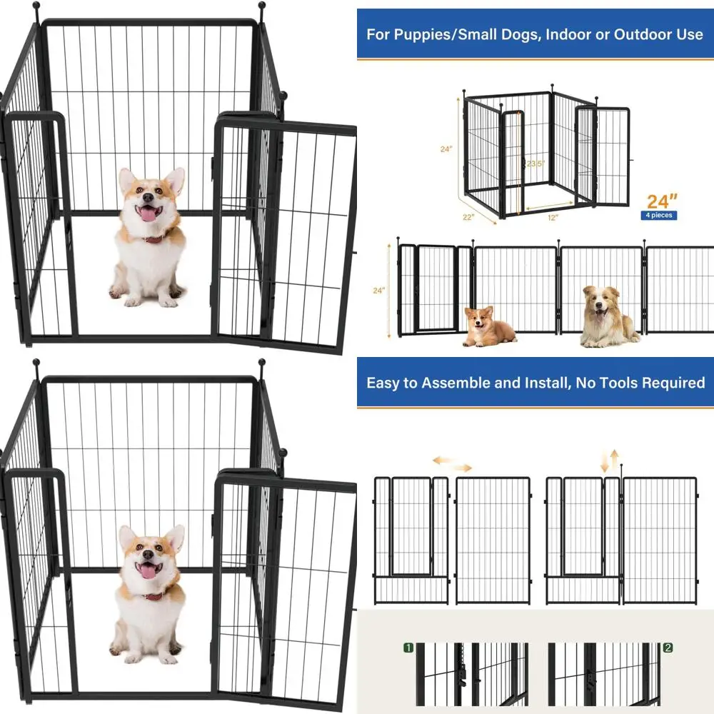 24 4-Panel Heavy-Duty Metal Dog Playpen for Indoor & Outdoor - Foldable, Ground Stakes, Rounded Tops, Easy Assembly
24 4-Panel Heavy-Duty Metal Dog Playpen for Indoor & Outdoor - Foldable, Ground Stakes, Rounded Tops, Easy Assembly