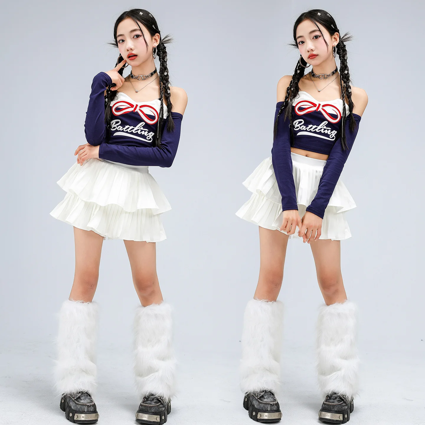 Kid Kpop Hip Hop Clothing Navy Blue Off Shoulder Crop T Shirt White Layered Pleated Mini Skirt for Girls Dance Costumes Clothes
Kid Kpop Hip Hop Clothing Navy Blue Off Shoulder Crop T Shirt White Layered Pleated Mini Skirt for Girls Dance Costumes Clothes