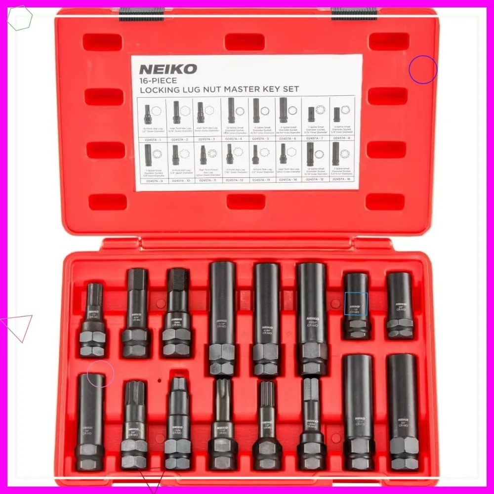 Universal Wheel Lock Removal Tool Kit with 16 Keys for SAE and Metric Lug Nuts
Universal Wheel Lock Removal Tool Kit with 16 Keys for SAE and Metric Lug Nuts