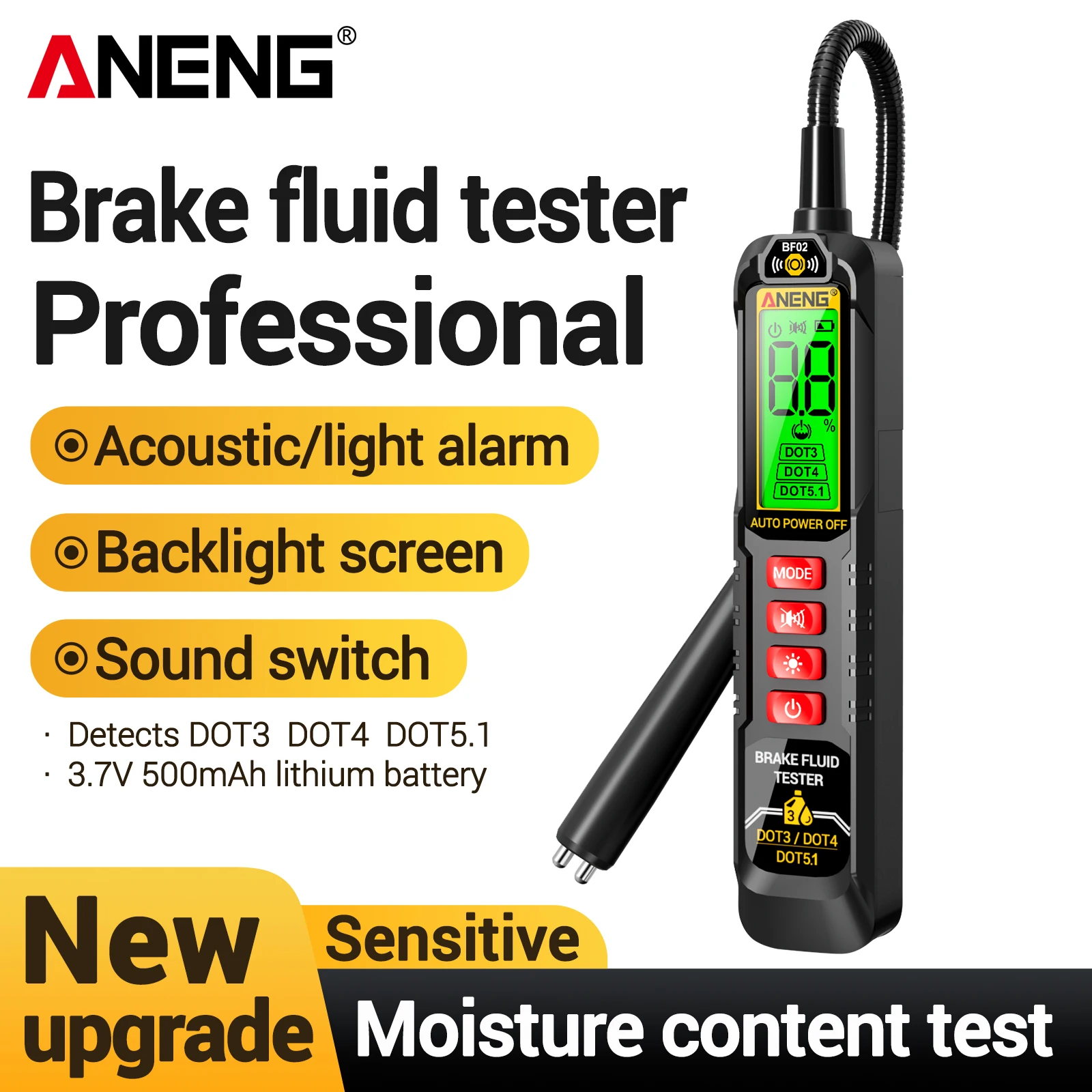 ANENG BF02 Household Automotive Repair Brake Oil Tester with Moisture Content Sound and Light Alarm Car Maintenance Testing Tool
ANENG BF02 Household Automotive Repair Brake Oil Tester with Moisture Content Sound and Light Alarm Car Maintenance Testing Tool