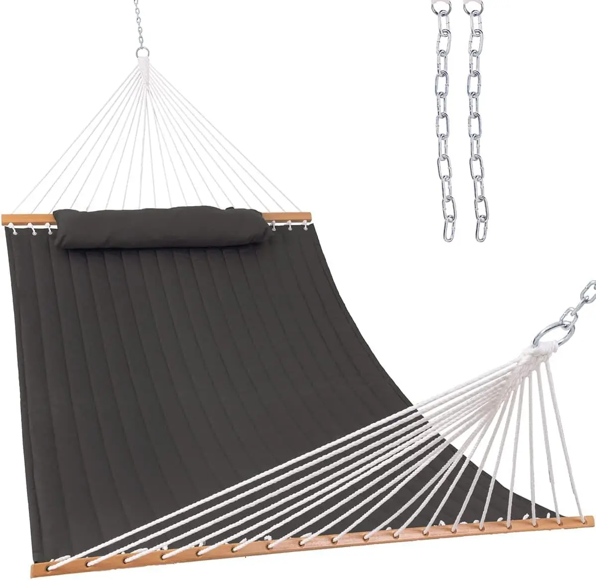 12 FT Double Quilted Fabric Hammock with Spreader Bar and Detachable Pillow, 2 Person Double for Outside Patio Poolside Backyard
12 FT Double Quilted Fabric Hammock with Spreader Bar and Detachable Pillow, 2 Person Double for Outside Patio Poolside Backyard