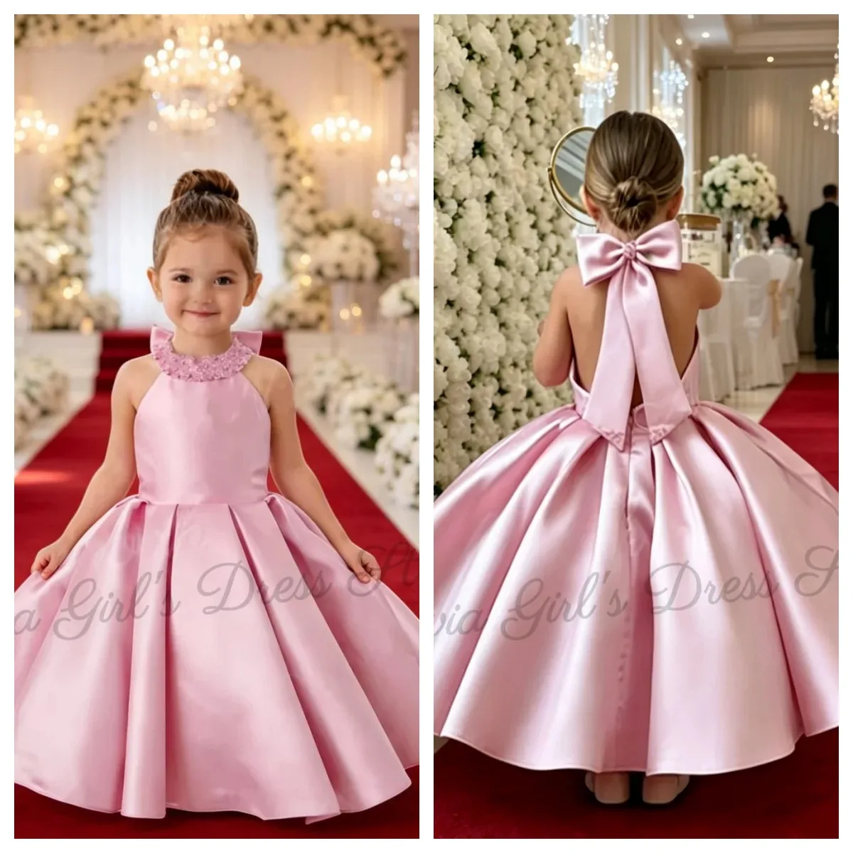 Customizable White Satin Sleeveless Flower Girl Dress wedding with Bow Floor-Length Wedding Communion Birthday Girls' Dress
Customizable White Satin Sleeveless Flower Girl Dress wedding with Bow Floor-Length Wedding Communion Birthday Girls' Dress