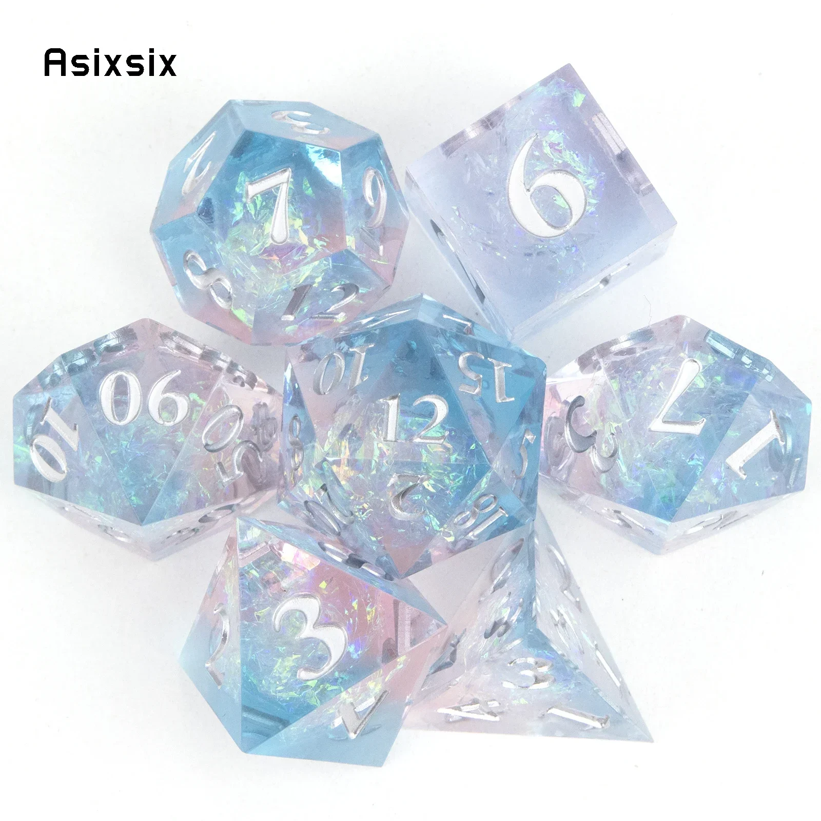 7 Pcs Transparent Blue Resin White Number Sharp Edge Dice Polyhedral Dice
7 Pcs Transparent Blue Resin White Number Sharp Edge Dice Polyhedral Dice
